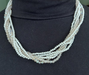 Vintage Napier White 6 strand 20" Necklace - 4 Strands of Faux Seed Pearls and 2 Strands of Pinkish Plastic Beads