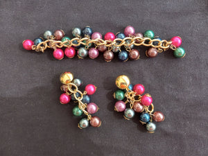 Vintage Multicolored Plastic Bead Bracelet and 3" Dangling Pierced Earring Set