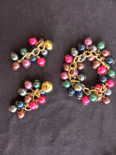 Load image into Gallery viewer, Vintage Multicolored Plastic Bead Bracelet and 3&quot; Dangling Pierced Earring Set