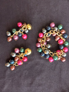 Vintage Multicolored Plastic Bead Bracelet and 3" Dangling Pierced Earring Set