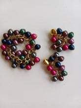 Load image into Gallery viewer, Vintage Multicolored Plastic Bead Bracelet and 3&quot; Dangling Pierced Earring Set