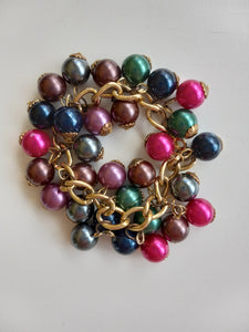 Vintage Multicolored Plastic Bead Bracelet and 3" Dangling Pierced Earring Set