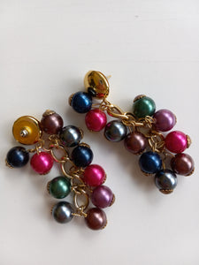 Vintage Multicolored Plastic Bead Bracelet and 3" Dangling Pierced Earring Set