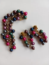 Load image into Gallery viewer, Vintage Multicolored Plastic Bead Bracelet and 3&quot; Dangling Pierced Earring Set