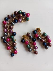 Vintage Multicolored Plastic Bead Bracelet and 3" Dangling Pierced Earring Set