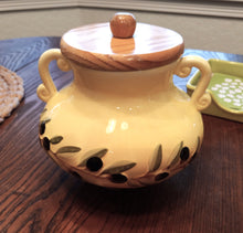 Load image into Gallery viewer, Olive Branch Buttercream Yellow Biscuit Jar with Wooden Lid by MSFR, Inc