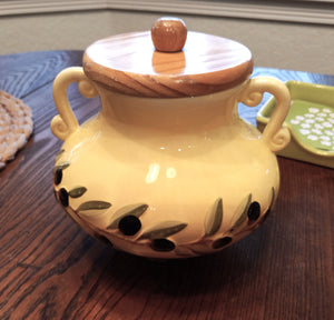 Olive Branch Buttercream Yellow Biscuit Jar with Wooden Lid by MSFR, Inc