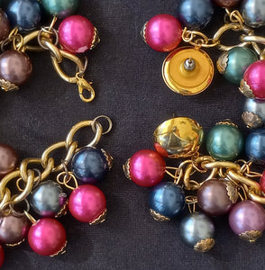 Vintage Multicolored Plastic Bead Bracelet and 3" Dangling Pierced Earring Set