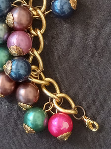 Vintage Multicolored Plastic Bead Bracelet and 3" Dangling Pierced Earring Set