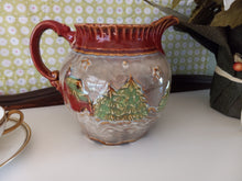 Load image into Gallery viewer, Winter Scene Pitcher with Embossed Log Cabin and Pine Trees