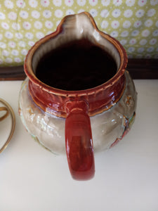 Winter Scene Pitcher with Embossed Log Cabin and Pine Trees