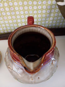 Winter Scene Pitcher with Embossed Log Cabin and Pine Trees