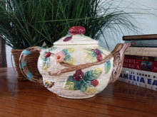 Load image into Gallery viewer, Vintage Haldon Group Blackberries and Vines Teapot, Ceramic Cottage Basket Weave Teapot