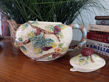 Load image into Gallery viewer, Vintage Haldon Group Blackberries and Vines Teapot, Ceramic Cottage Basket Weave Teapot