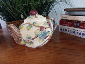 Vintage Haldon Group Blackberries and Vines Teapot, Ceramic Cottage Basket Weave Teapot