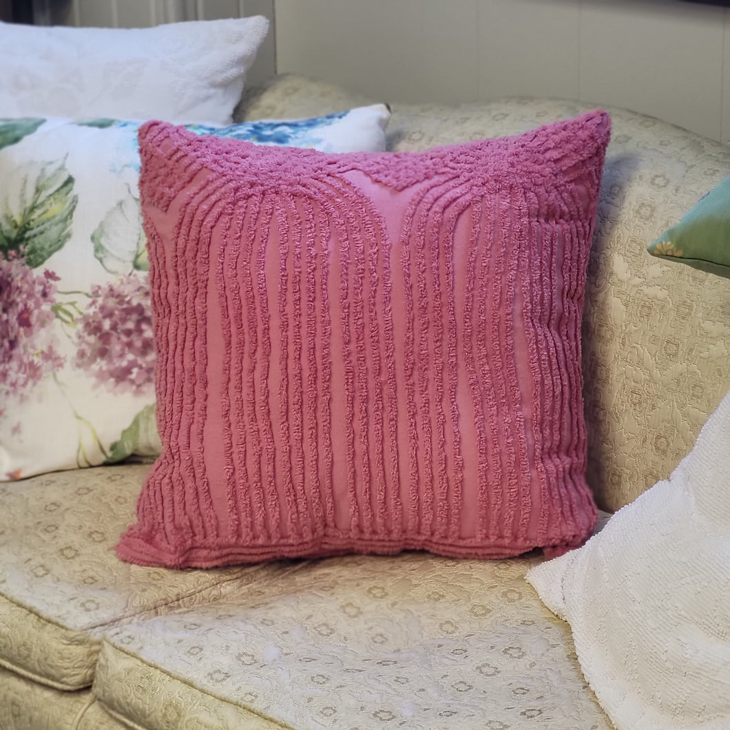 Handmade Large Vintage Pink Chenille Pillow