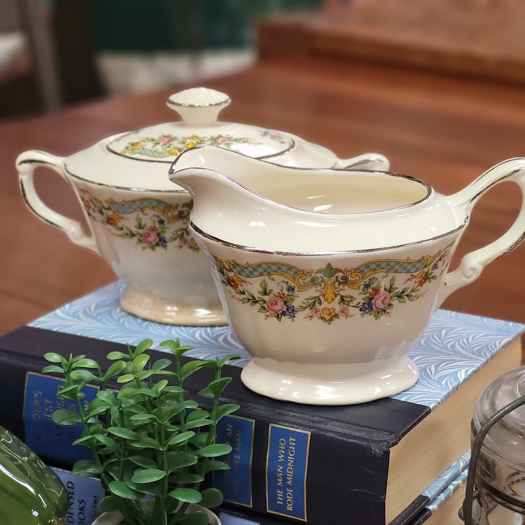 Vintage Crown Ivory China Cream and Sugar 1930's