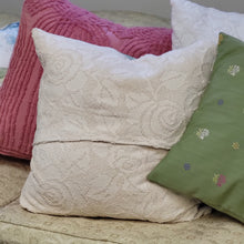 Load image into Gallery viewer, Handmade Hydrangea and Chenille Pillow
