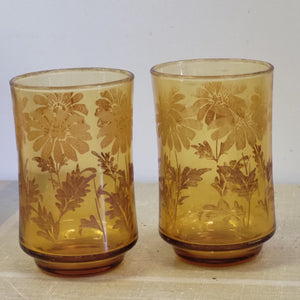 Vintage Libbey Floral Amber Juice Glasses Set of 2