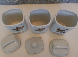 Antique Porcelain German Made Spice Jars with Hand Painted Birds - Set of 3