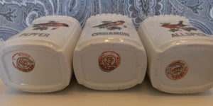Antique Porcelain German Made Spice Jars with Hand Painted Birds - Set of 3