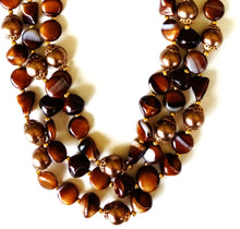Load image into Gallery viewer, Vintage Trifari Brown Tones Tiger Eye Bead Double Strand 20&quot; Necklace