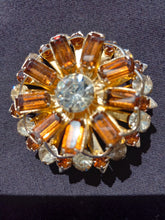 Load image into Gallery viewer, Vintage Amber and Rhinestone 1950s Brooch