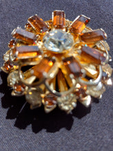 Load image into Gallery viewer, Vintage Amber and Rhinestone 1950s Brooch