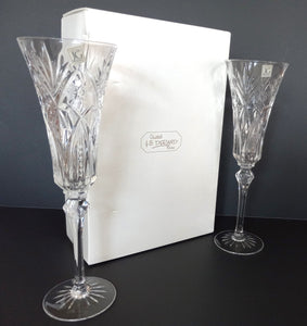 Pair of Cristal Champagne Flutes by J G Durand France