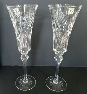 Pair of Cristal Champagne Flutes by J G Durand France