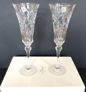 Pair of Cristal Champagne Flutes by J G Durand France