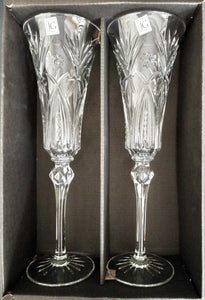 Pair of Cristal Champagne Flutes by J G Durand France