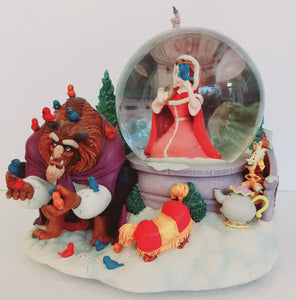 Disney's Beauty and the Beast Musical Snow Globe with the Beast Feeding Birds
