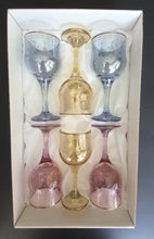 Load image into Gallery viewer, Vintage From &quot;Italian Decor &quot; Colored Crystal Etched Wine Glasses - Set of 6 in Original Box
