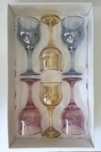 Load image into Gallery viewer, Vintage From &quot;Italian Decor &quot; Colored Crystal Etched Wine Glasses - Set of 6 in Original Box
