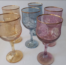 Load image into Gallery viewer, Vintage From &quot;Italian Decor &quot; Colored Crystal Etched Wine Glasses - Set of 6 in Original Box