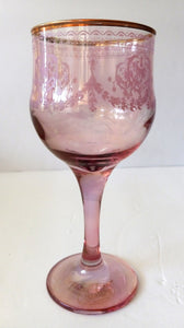 Vintage From "Italian Decor " Colored Crystal Etched Wine Glasses - Set of 6 in Original Box