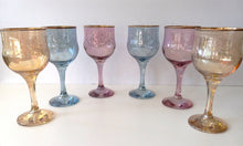 Load image into Gallery viewer, Vintage From &quot;Italian Decor &quot; Colored Crystal Etched Wine Glasses - Set of 6 in Original Box