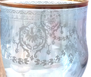 Vintage From "Italian Decor " Colored Crystal Etched Wine Glasses - Set of 6 in Original Box