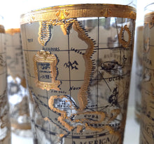 Load image into Gallery viewer, Vintage Cera &quot;Old World Atlas Map&quot; Cocktail Tumblers Embossed in 22k Gold Set of 7