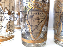 Load image into Gallery viewer, Vintage Cera &quot;Old World Atlas Map&quot; Cocktail Tumblers Embossed in 22k Gold Set of 7