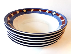 Set of 7 "Spirit of the Flag" Ceramic Coupe Cereal/Soup Bowls by Sakura for Brandon House