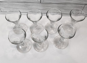 Set of 7 Vintage Cordial Cone Shaped Glasses with Stylized Stems - Mid-Century Style Glassware for Elegant Entertaining