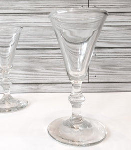 Set of 7 Vintage Cordial Cone Shaped Glasses with Stylized Stems - Mid-Century Style Glassware for Elegant Entertaining