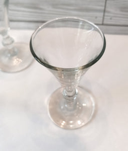 Set of 7 Vintage Cordial Cone Shaped Glasses with Stylized Stems - Mid-Century Style Glassware for Elegant Entertaining