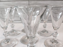 Load image into Gallery viewer, Set of 7 Vintage Cordial Cone Shaped Glasses with Stylized Stems - Mid-Century Style Glassware for Elegant Entertaining