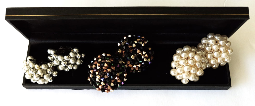 3 Pair of Vintage Clip-on Earrings - Silver, White and Mult-colored Beaded Earrings