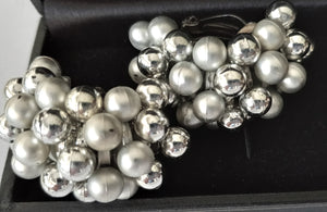 3 Pair of Vintage Clip-on Earrings - Silver, White and Mult-colored Beaded Earrings
