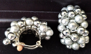 3 Pair of Vintage Clip-on Earrings - Silver, White and Mult-colored Beaded Earrings