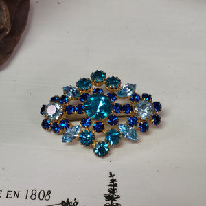 Mid-Century Austrian Crystal Brooch with Blue Stones